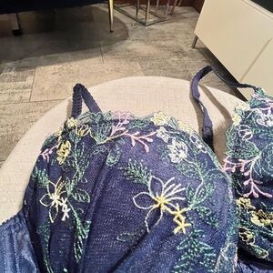 Amphi Japanese Embroidered Navy Floral Bra
